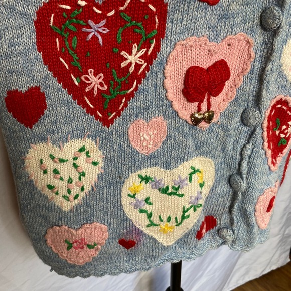 Vintage Eagle's Eye Heart Knit Sweater Vest Medium Valentines Cottage Grandma - Picture 5 of 13